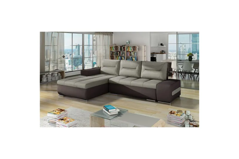 Sektionssoffa Eltap Ottavio 275x180x85 cm - Soro 13, Soft 66, Beige, Mörkbrun, Vänster — Soro 13, Soft 66, Beige, Mörkbrun, Vänster