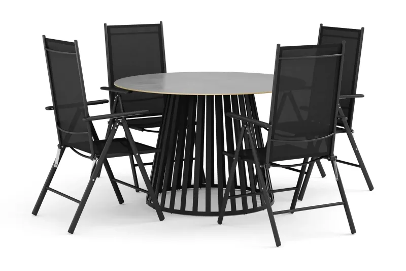 Sensi utomhus matgrupp 120 cm med 4 Maggie positionsstolar - Svart — deNoord