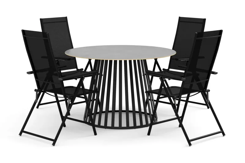 Sensi utomhus matgrupp 120 cm med 4 Sanna positionsstolar - Svart — deNoord