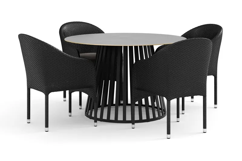 Sensi utomhus matgrupp 120 cm med 4 Thor fåtöljer - Svart — deNoord