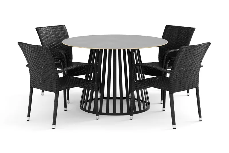 Sensi utomhus matgrupp 120 cm med 4 Thor Light utefåtöljer - Svart — deNoord
