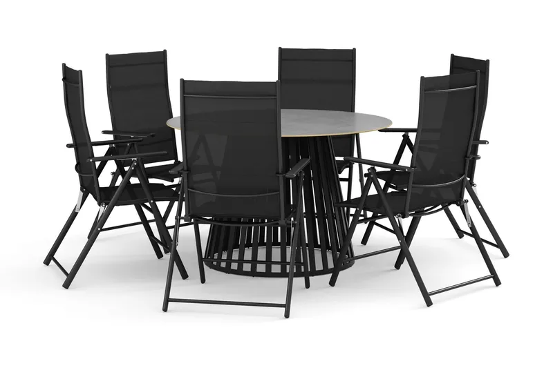 Sensi utomhus matgrupp 120 cm med 6 positionsstolar - Svart — deNoord