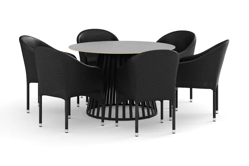 Sensi utomhus matgrupp 120 cm med 6 Thor fåtöljer - Svart — deNoord