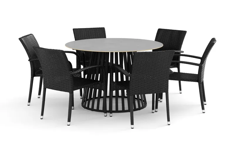 Sensi utomhus matgrupp 120 cm med 6 Thor Light utefåtöljer - Svart — deNoord