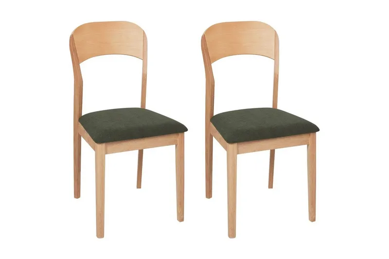 Set med 2 matstolar Alvin - Ljus trä, grön — Ljus trä, grön