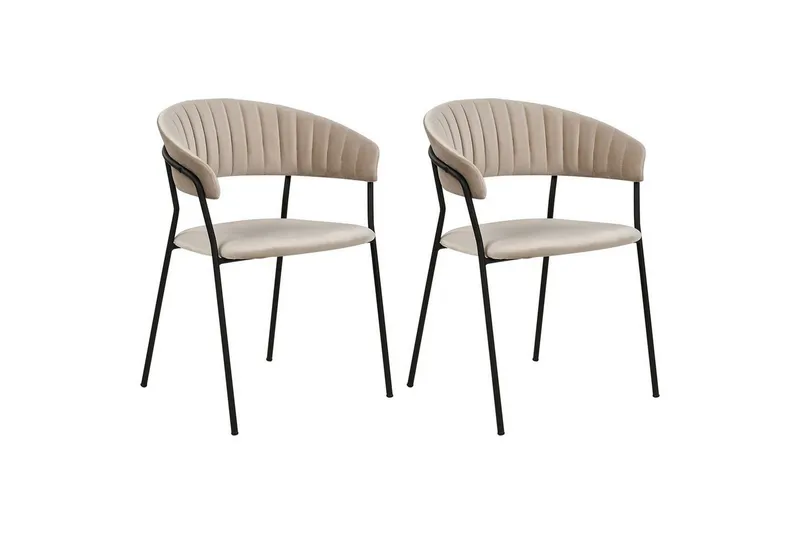 Set med 2 matstolar Mariposa - Beige, svart/Sammet — Beige, svart/Sammet