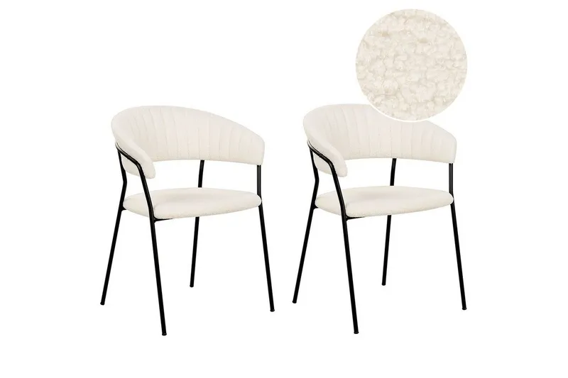 Set med 2 matstolar Mariposa - Vit, Svart/Bouclé — Vit, Svart/Bouclé