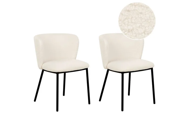 Set med 2 matstolar Mina - Vit, Svart/Bouclé — Vit, Svart/Bouclé