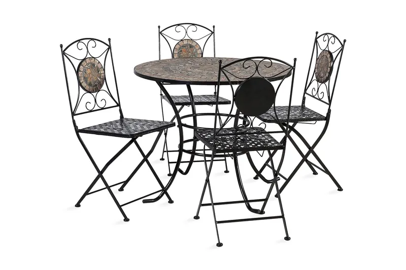 Set Mosaic Utebord Och 4 Utestolar Metallram Svart (Art.nr 734653)