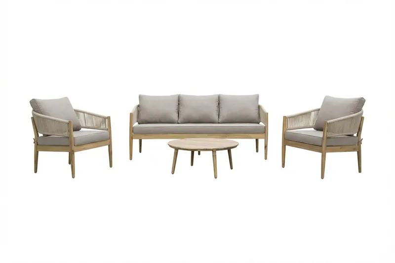 Siana 5-sits Loungegrupp i trä utseende med repdetaljer - Natur / Beige — deNoord