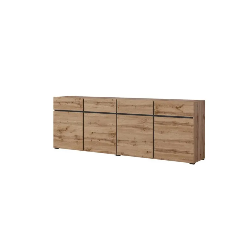 Sideboard Cross 4 dörrar med 4 lådor - Wotan Ek - Svart — Svart