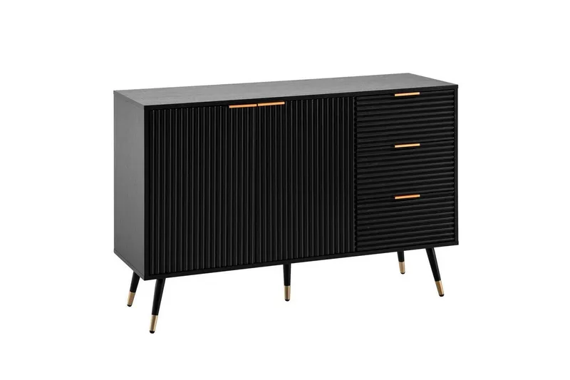 Sideboard Wohnling Folierad spånskiva ekoptik 120 cm 2 dörrar 3 lådor modern — Wohnling