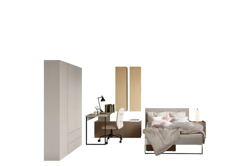 Sigmana Möbelset För Sovrum - Ljusgrå/Brun/Beige — Ljusgrå/Brun/Beige