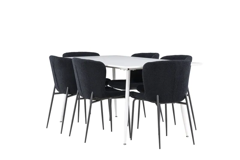 Silar Matgrupp 180 cm Rektangulär med 6 Modesto stolar - Vit/Svart — Venture Home