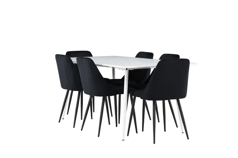 Silar Matgrupp 180 cm Rektangulär med 6 Night stolar - Vit/Svart — Venture Home