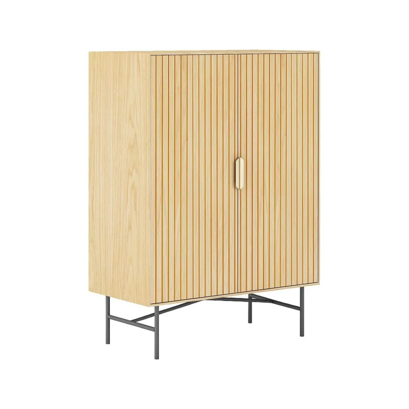 Skåp Bassel 80x40x110 cm 3D-melamin - Ljus trädekor / svart / guld — Ljus trädekor / svart / guld