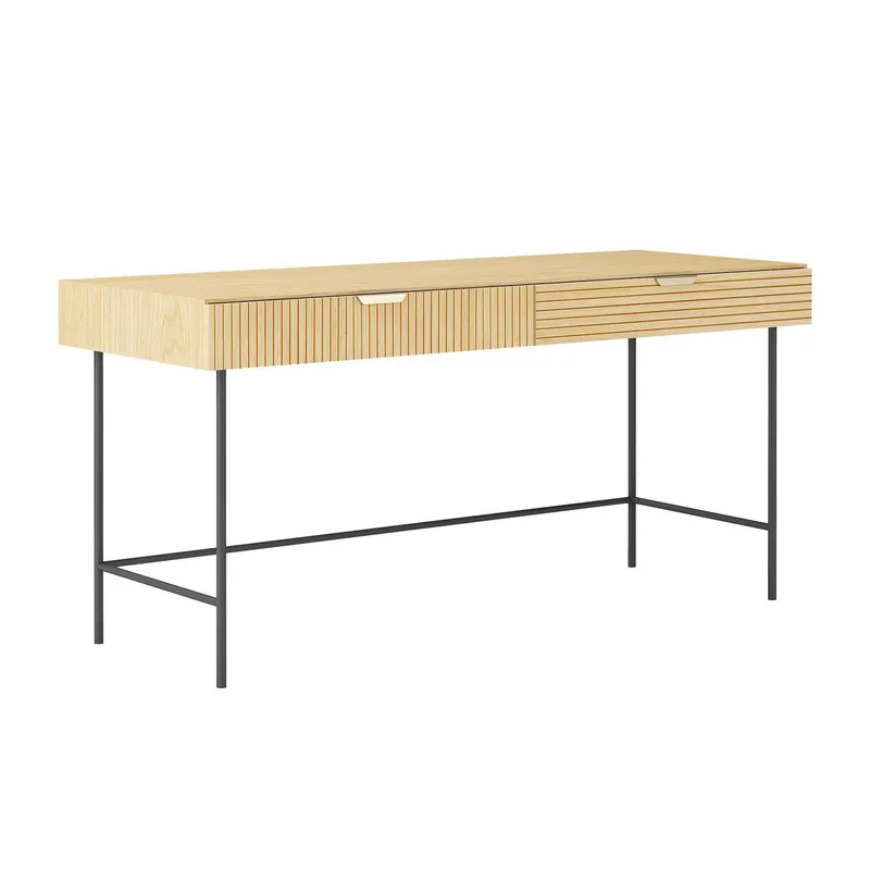 Skrivbord Bassel 120x60x75 cm 3D-melamin - ljust trä / svart / guld — ljust trä / svart / guld