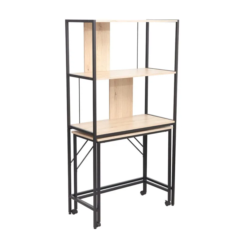Skrivbord/hylla Lester 84x40x160 cm melamin - ljust trä / svart — ljust trä / svart