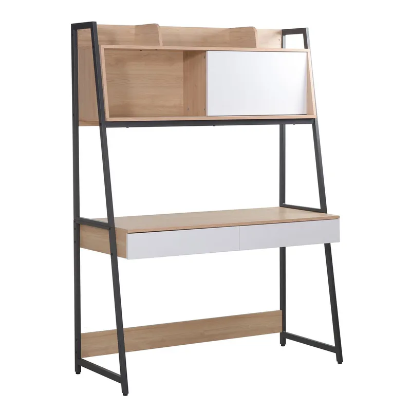 Skrivbord Study med hylla Ek/Vit 124x54x171 cm - ek/vit/brun — ek/vit/brun