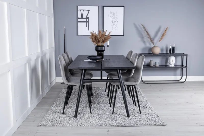 Sleek Matgrupp Förlängningsbar 195 cm Rektangulär med 6 Polar stolar - Svart (Art.nr 3058947) — Venture Home