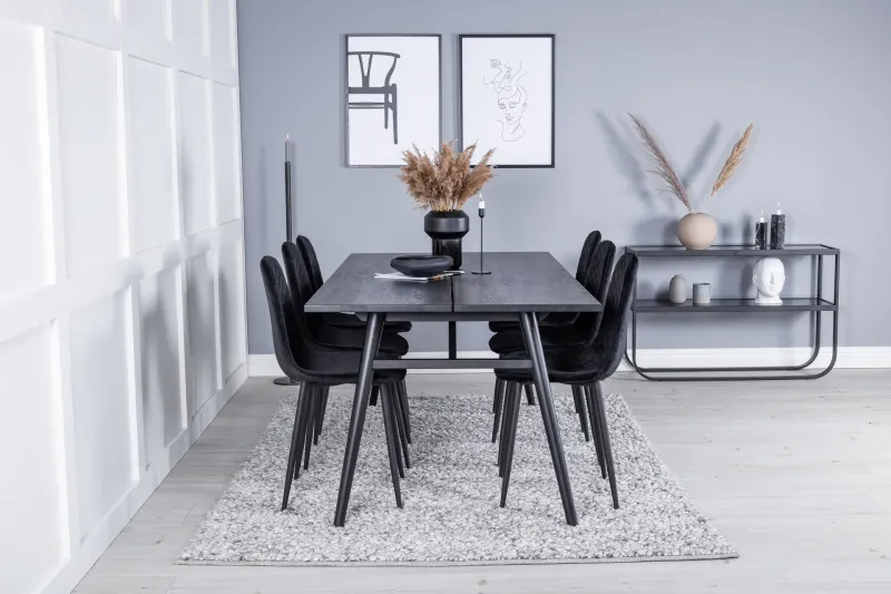 Sleek Matgrupp Förlängningsbar 195 cm Rektangulär med 6 Polar stolar - Svart (Art.nr 3059071) — Venture Home
