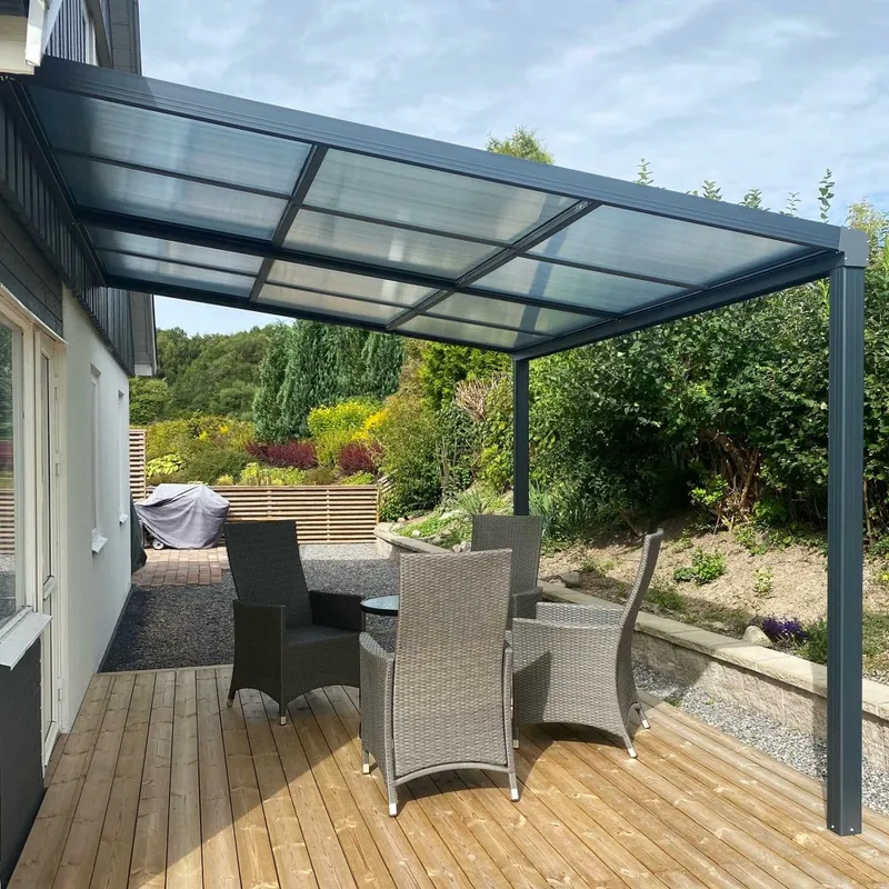 Slide roof veranda 3,9 x 3m | Skjutbart altantak | Kanalplast / Aluminium — Metalcraft