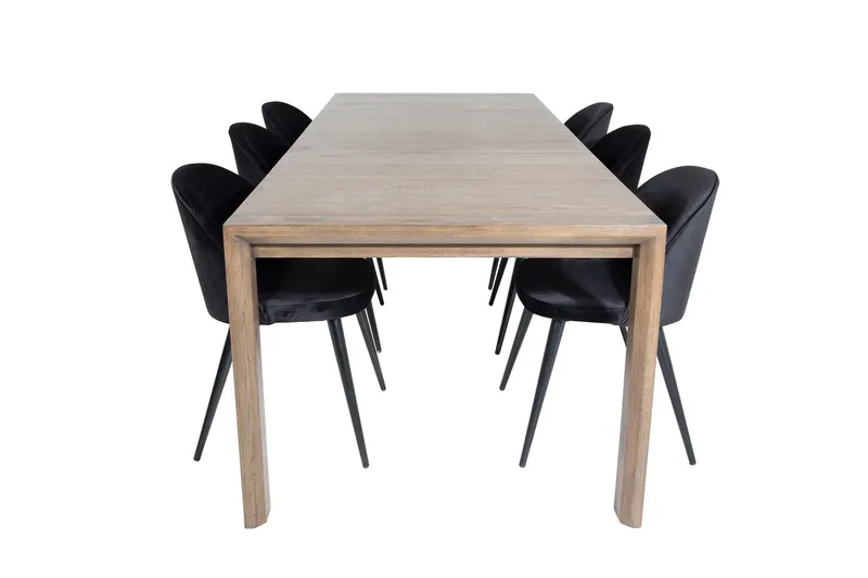 Slider Matgrupp Förlängningsbar 170 cm Rektangulär med 6 Velvet stolar - Svart — Venture Home
