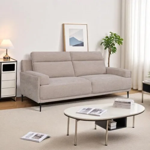 Soffa med 3-sits | Hög rygg, kallskum & fjädersystem | Beige — outl1.se