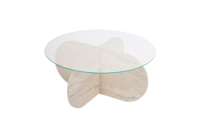 Soffbord Aeris 75 cm med Glasskiva - Travertin / Transparent — Travertin / Transparent