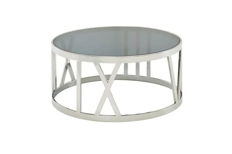 Soffbord Wohnling Rund 60 cm Säkerhetsglas Romerska siffror Krom Modern — Wohnling