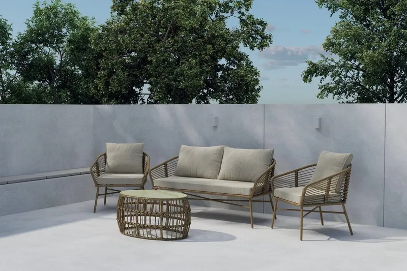 Soffgrupp Lipari 2-sits Soffa + 2 Fåtöljer med bord Utomhus - Brun — Venture Home
