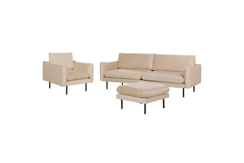 Soffgrupp med fotpall Vinterbro Beige/svart, Sammet - Beige — Beige
