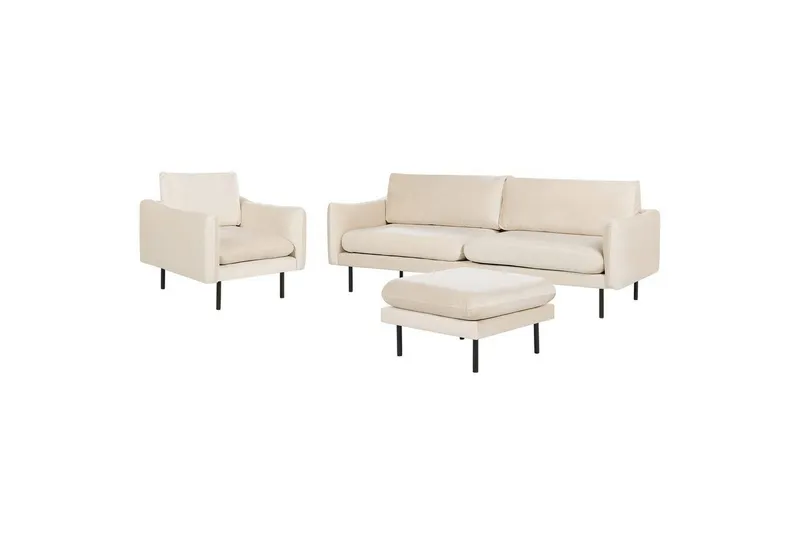 Soffgrupp med fotpall Vinterbro Ljusbeige/svart, Sammet - Ljusbeige/svart, Sammet — Ljusbeige/svart, Sammet