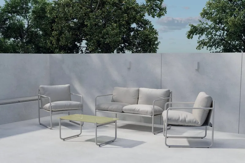 Soffgrupp Thassos 2-sits Soffa + 2 Fåtöljer med bord Utomhus - Beige — Venture Home