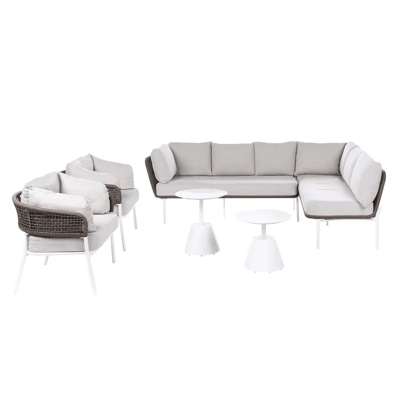 Soffgrupp utomhus 7-Sits Robella med Bord - Beige/Vit/Brun — Beige/Vit/Brun