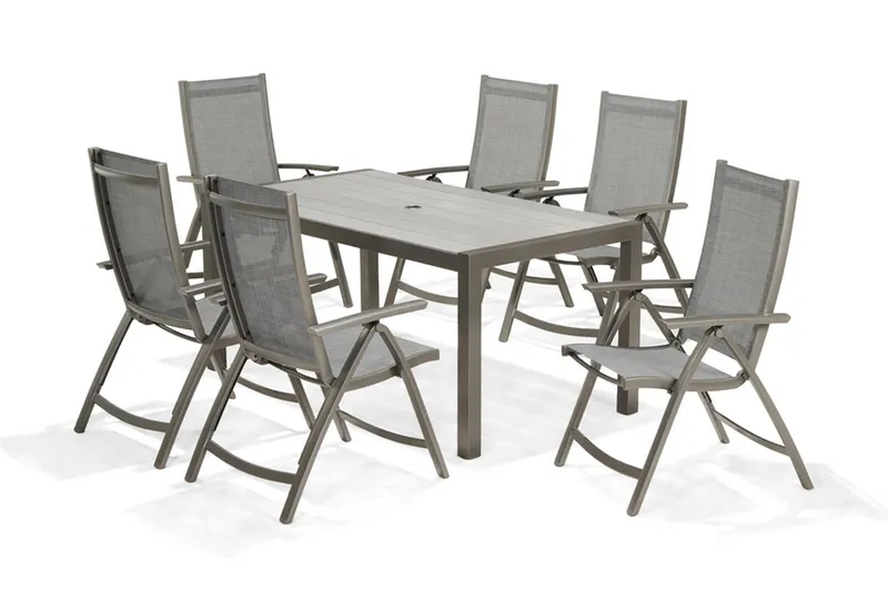 Solana Matgrupp Utomhus 160 cm + 4 Positionsstolar - Grå — Lifestyle Garden