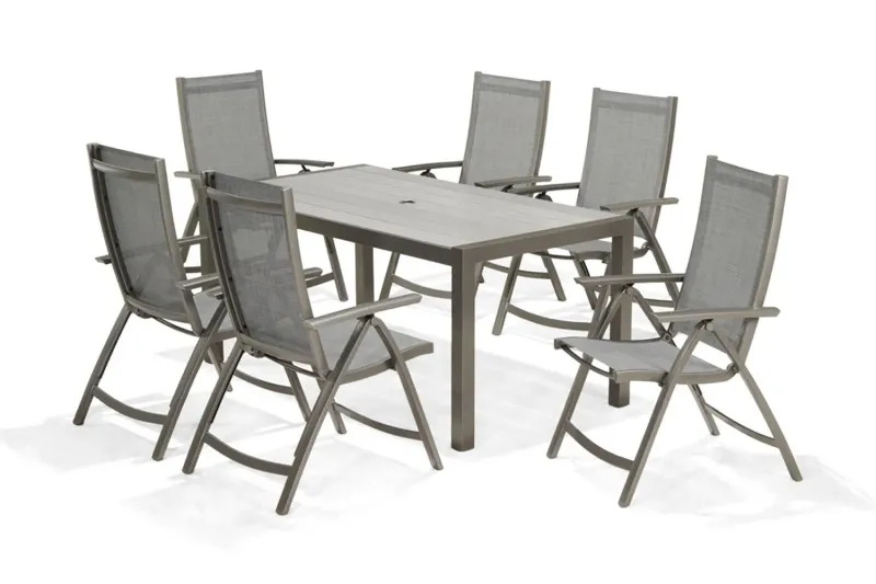 Solana Matgrupp Utomhus 160 cm + 6 Positionsstolar - Grå — Lifestyle Garden