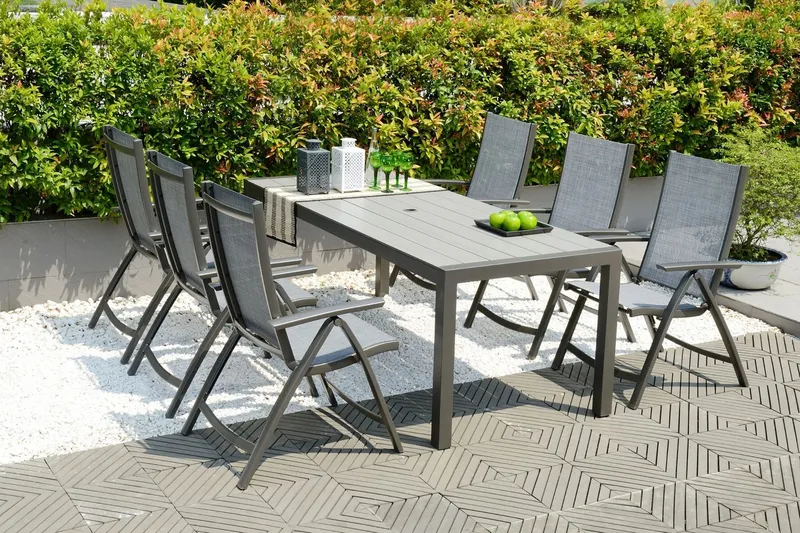 Solana Matgrupp Utomhus 201 cm + 6 Positionsstolar - Grå — Lifestyle Garden