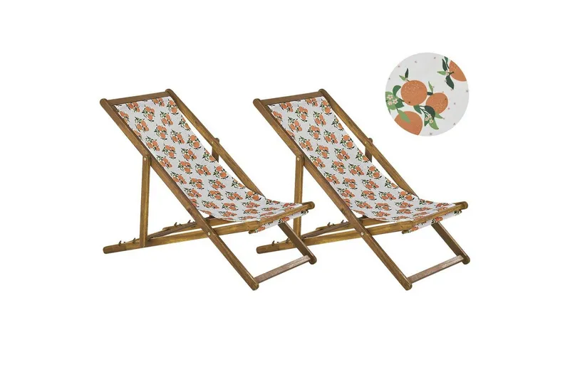 Solstol set om 2 Anzio - ljust trä/off-white apelsinmönster — ljust trä/off-white apelsinmönster