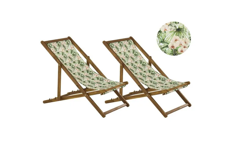 Solstol set om 2 Anzio - ljust trä/off-white blommigt mönster — ljust trä/off-white blommigt mönster