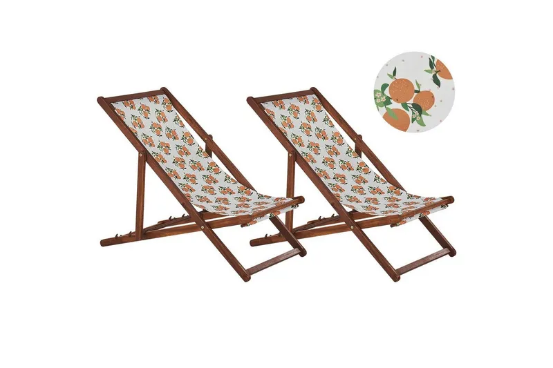 Solstol set om 2 Anzio - mörkt trä/off-white/ apelsinmönster — mörkt trä/off-white/ apelsinmönster