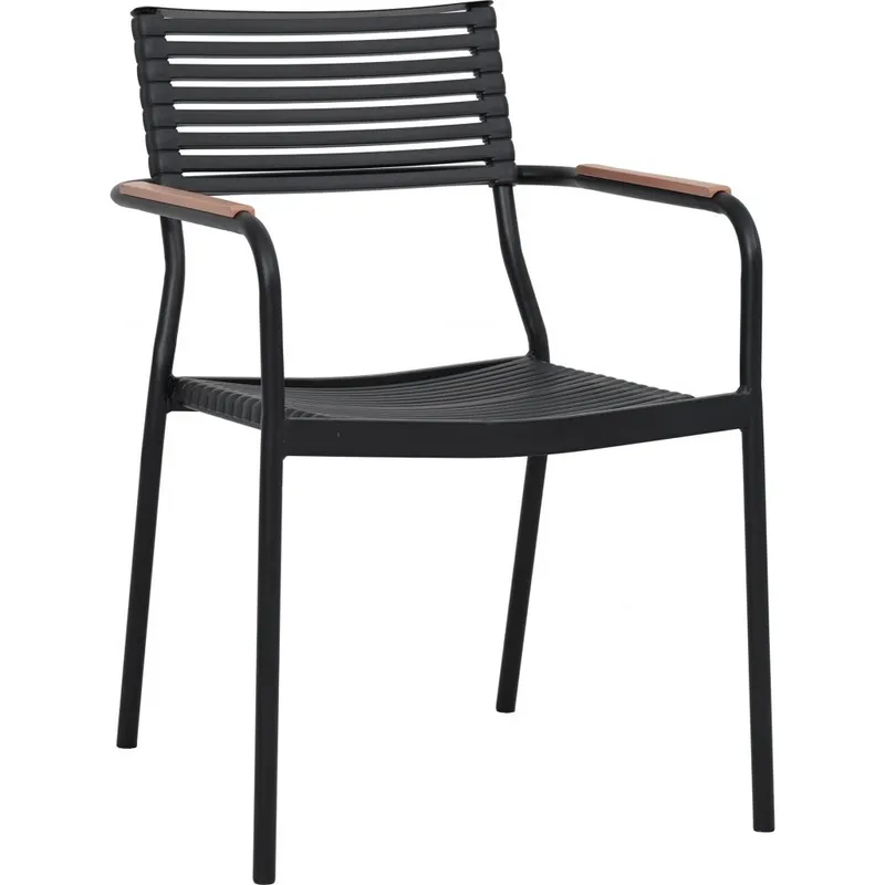 Stapelbar utestol i metall | Svart / Beige | Pino — -