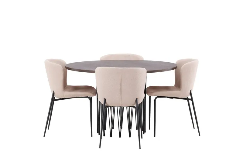 Stone Matgrupp 120 cm Rund med 4 Modesto stolar - Mörkgrå — Venture Home