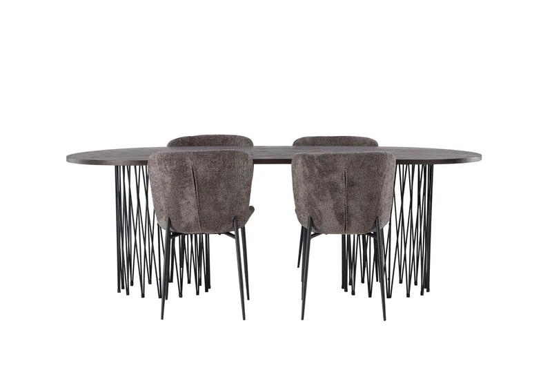 Stone Matgrupp 220 cm Oval med 4 Modesto stolar - Mörkgrå — Venture Home