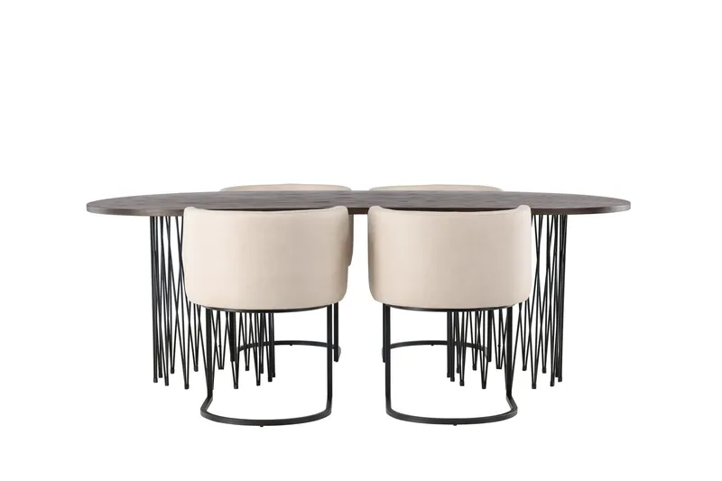 Stone Matgrupp 220 cm Oval med 4 Simrishamn stolar - Beige — Venture Home