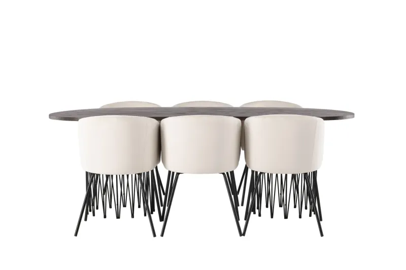 Stone Matgrupp 220 cm Rektangulär med 6 Berit stolar - Beige (Art.nr 3059931) — Venture Home