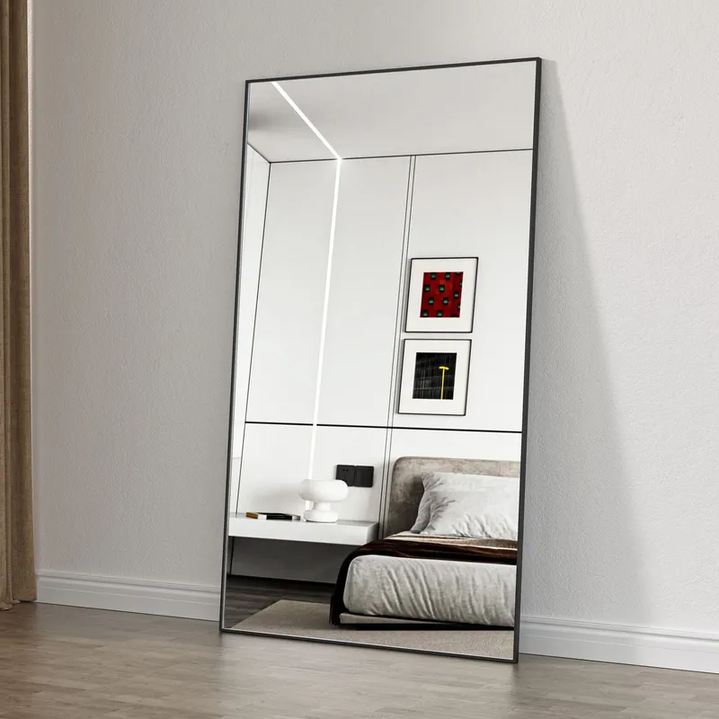 Stor helkroppsspegel 110x210cm \| Svart aluminiumram \| BLANCHE
