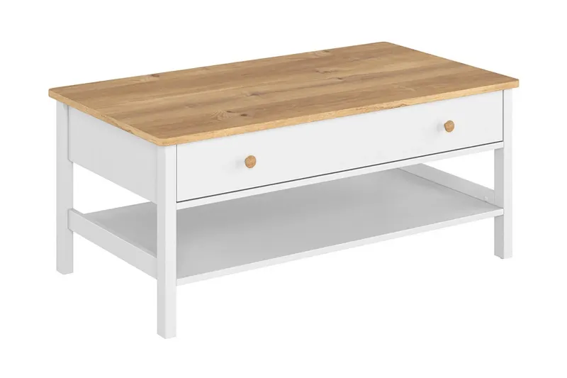 Storys Soffbord 110 cm med Förvaring Låda + Hylla - Beige/Vit — Beige/Vit