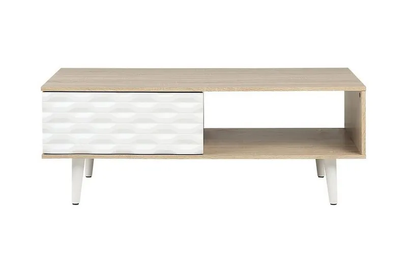 Swanea Soffbord 120 cm med Förvaring Skåp + Hylla - Ljusbrun/Vit — Ljusbrun/Vit