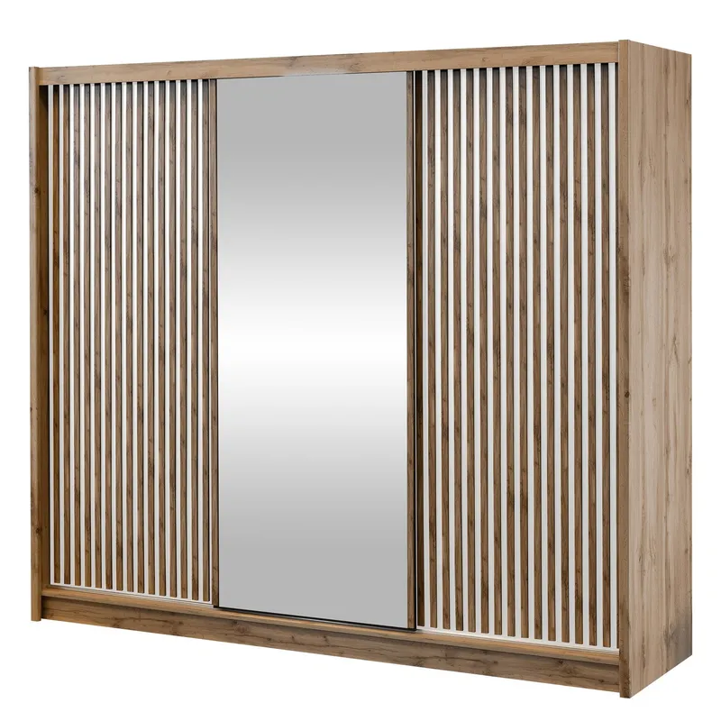 Swanley Garderob med Spegel 250x215 cm - Brun/Vit — Brun/Vit